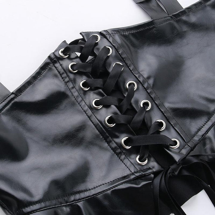 details of gothic black pu leather vest