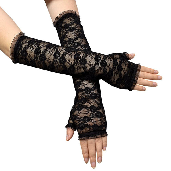 a gothic wedding black lace fingerless gloves