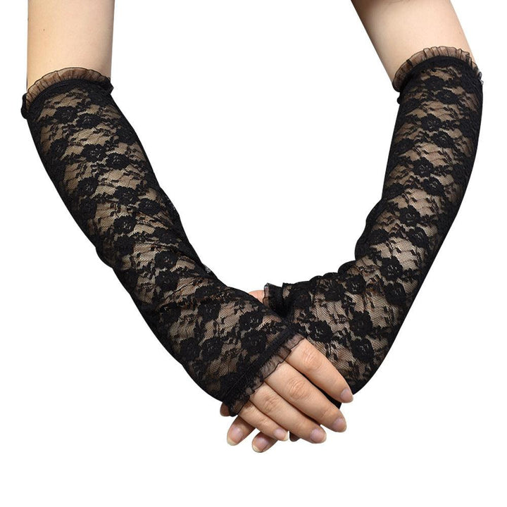 gothic wedding black lace fingerless gloves