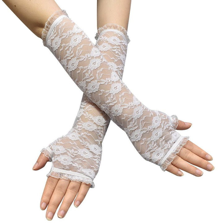 gothic wedding white lace fingerless gloves