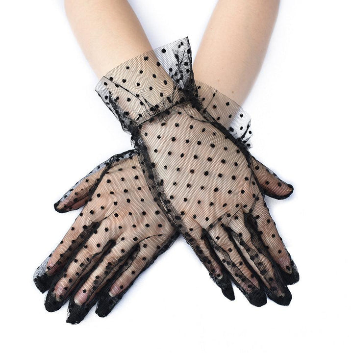 gothic wedding mesh black and white polka dot short gloves