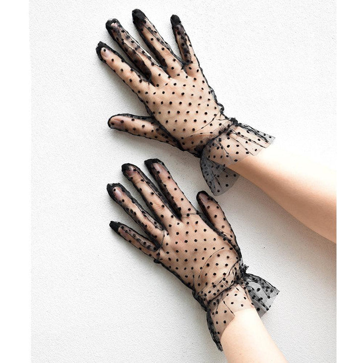 gothic wedding mesh black and white polka dot short gloves