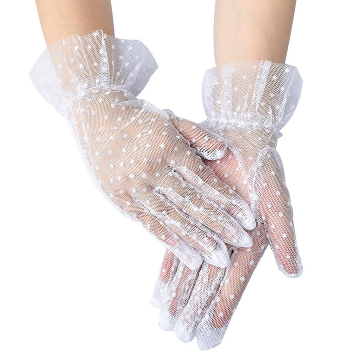 gothic wedding mesh white polka dot short gloves