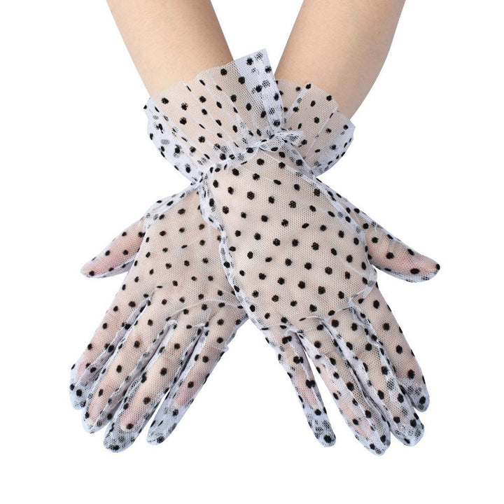 gothic wedding mesh black and white polka dot short gloves