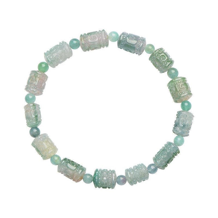 green tourmaline carved barrel bead crystal bracelet