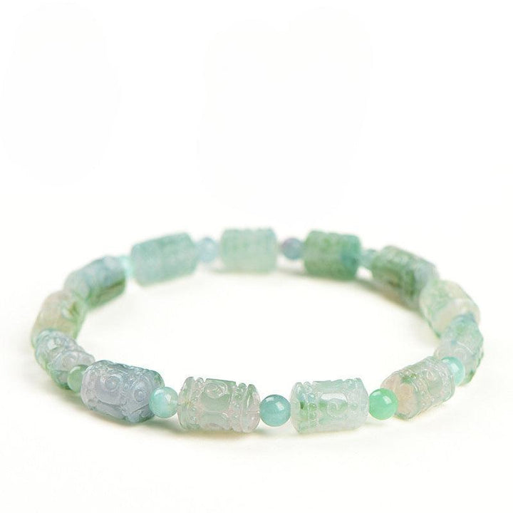 green tourmaline carved barrel bead crystal bracelet