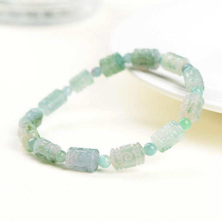 green tourmaline carved barrel bead crystal bracelet