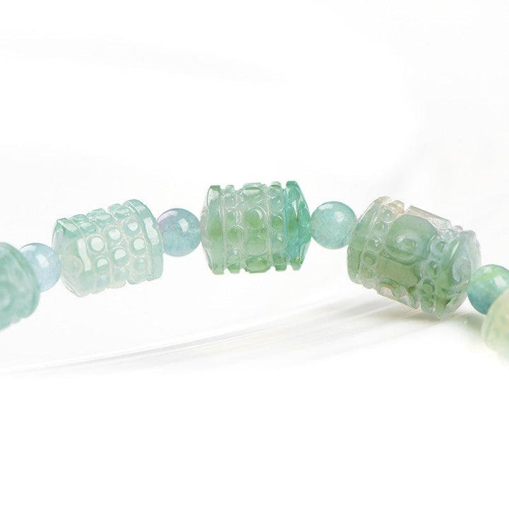 green tourmaline carved barrel bead crystal bracelet