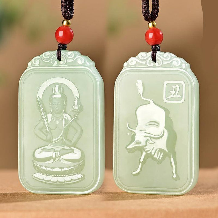 details of hetian jade pendant buddha of the chinese zodiac necklace