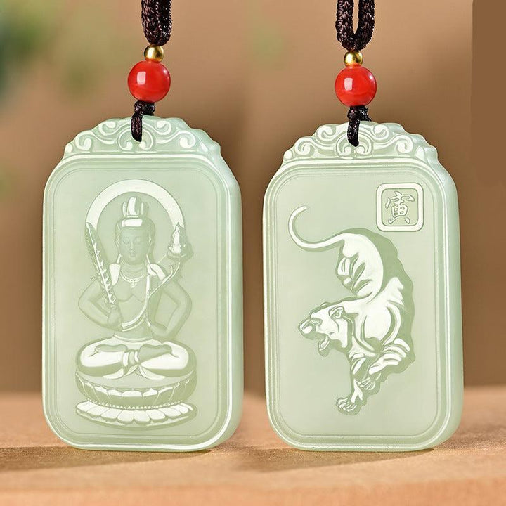 details of hetian jade pendant buddha of the chinese zodiac necklace