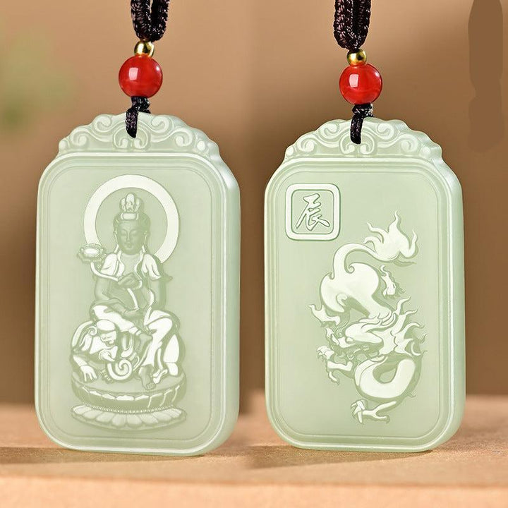 details of hetian jade pendant buddha of the chinese zodiac necklace