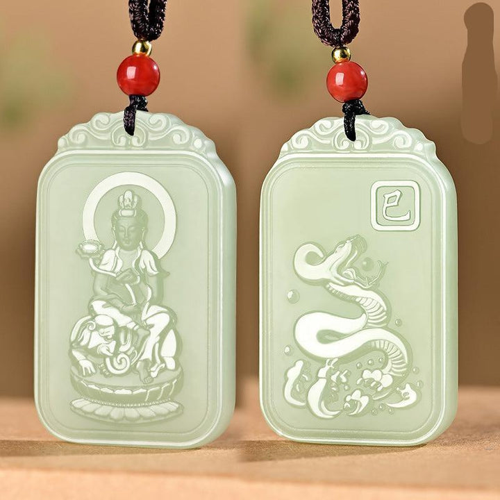 details of hetian jade pendant buddha of the chinese zodiac necklace