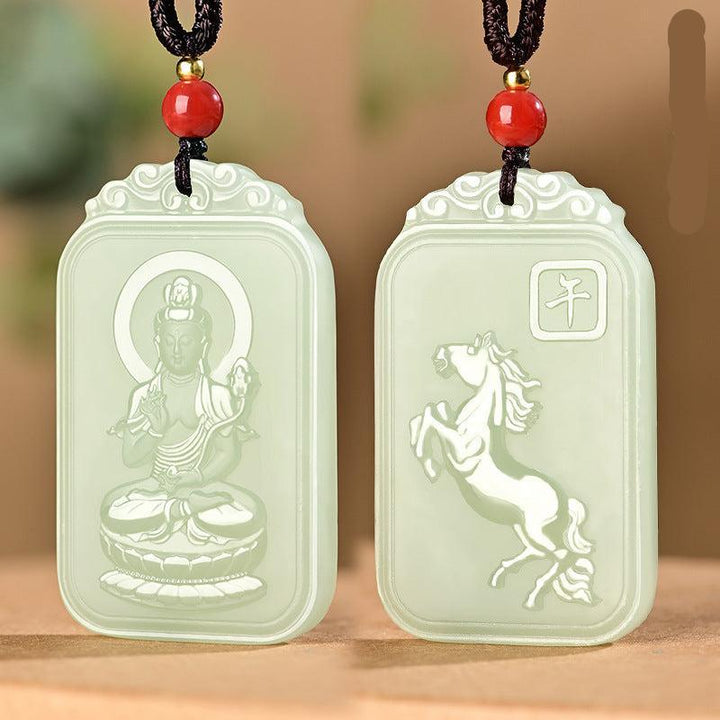 details of hetian jade pendant buddha of the chinese zodiac necklace