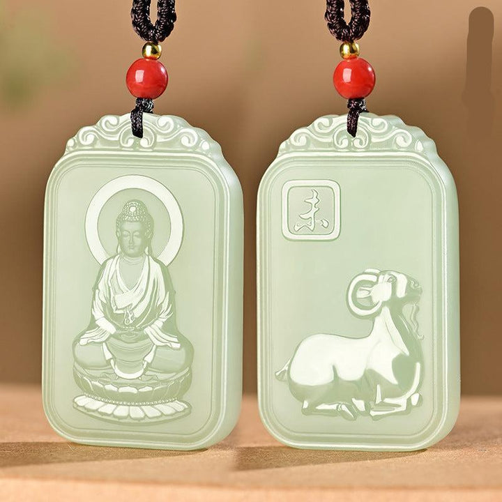 details of hetian jade pendant buddha of the chinese zodiac necklace