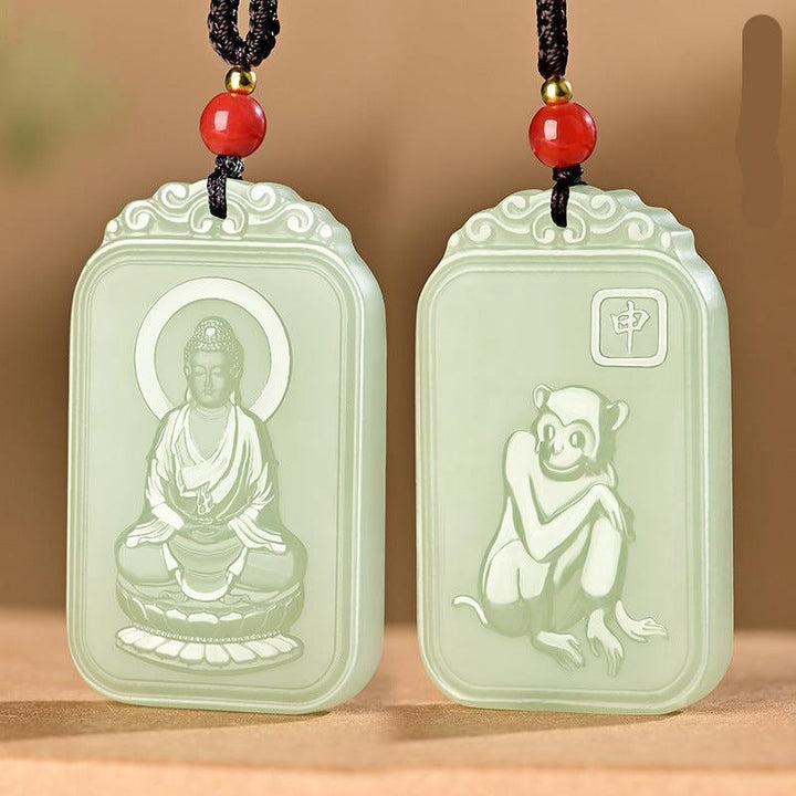 details of hetian jade pendant buddha of the chinese zodiac necklace