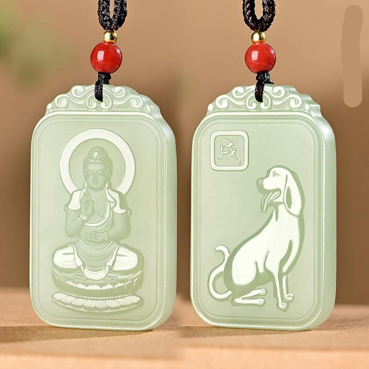 details of hetian jade pendant buddha of the chinese zodiac necklace