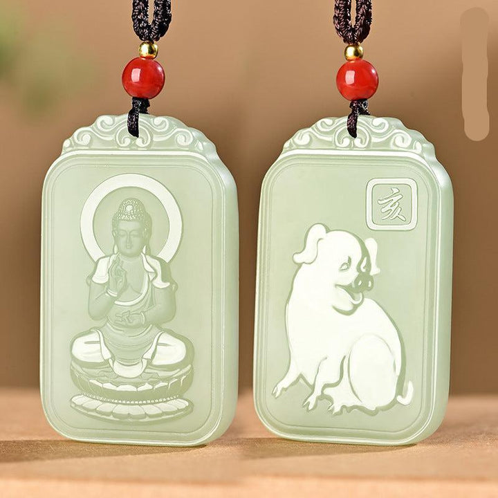 details of hetian jade pendant buddha of the chinese zodiac necklace