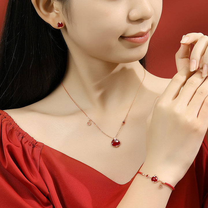 hetian jade year of the snake red agate balance and harmony bracelet necklace earrings