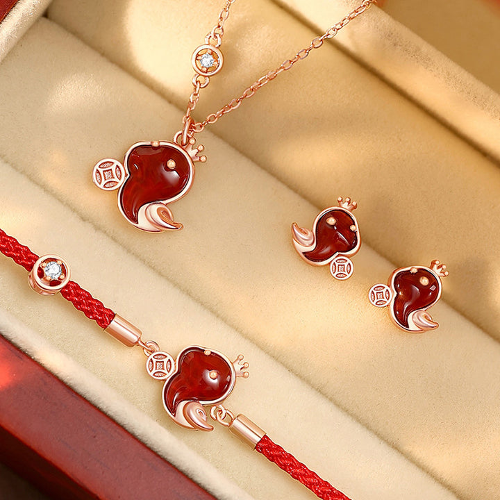 hetian jade year of the snake red agate luck protection necklace