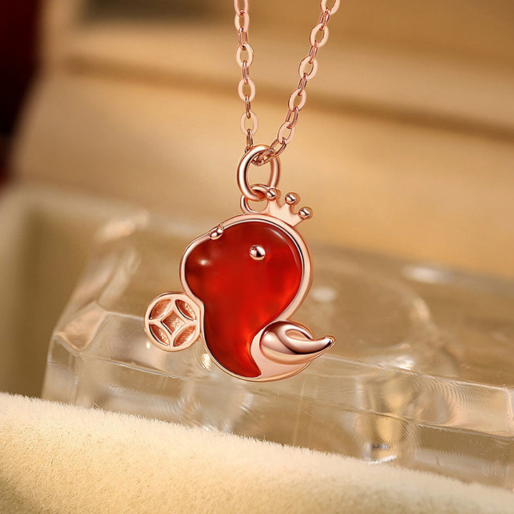 hetian jade year of the snake red agate luck protection necklace