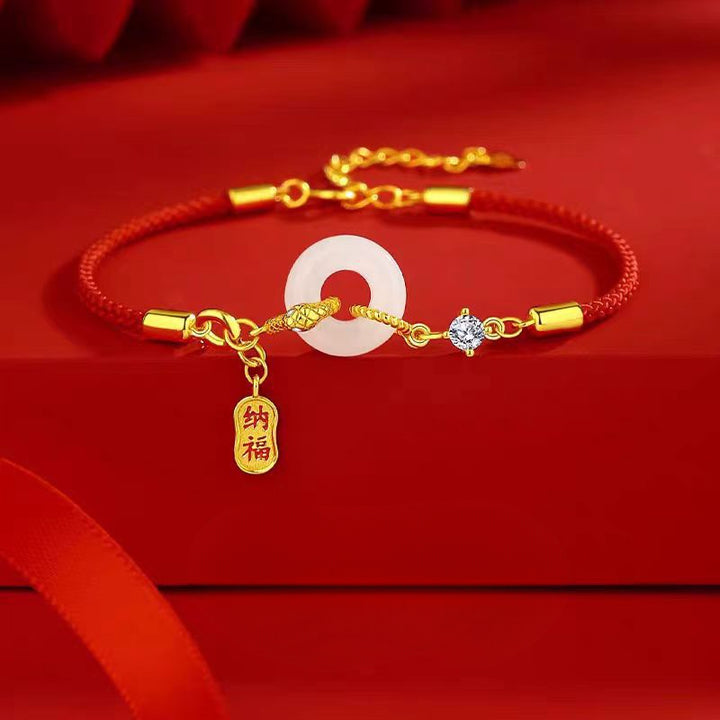 hetian jade year of the snake red string prosperity bracelet