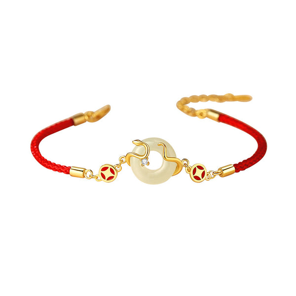 hetian jade year of the snake red string protection braided bracelet