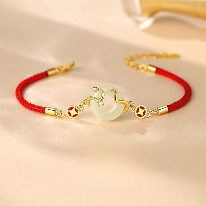 hetian jade year of the snake red string protection braided bracelet