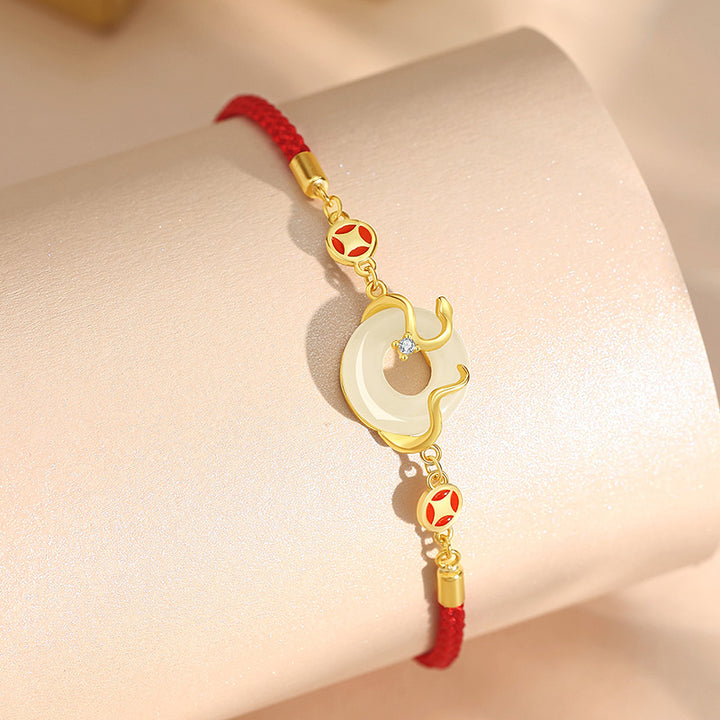 hetian jade year of the snake red string protection braided bracelet