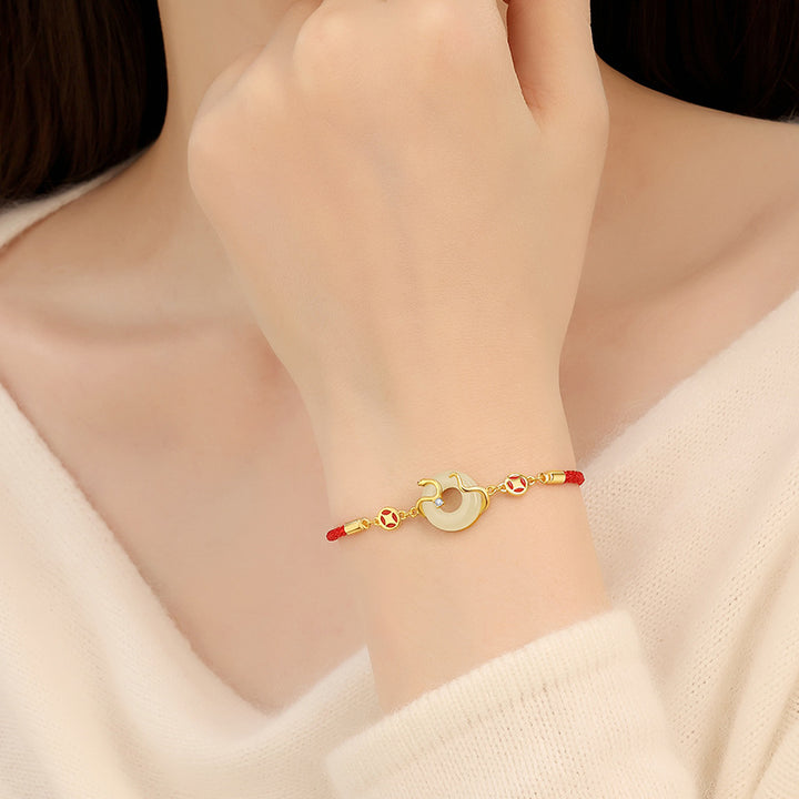 hetian jade year of the snake red string protection braided bracelet