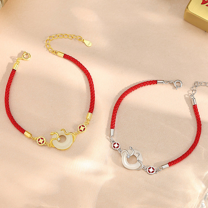 hetian jade year of the snake red string protection braided bracelet