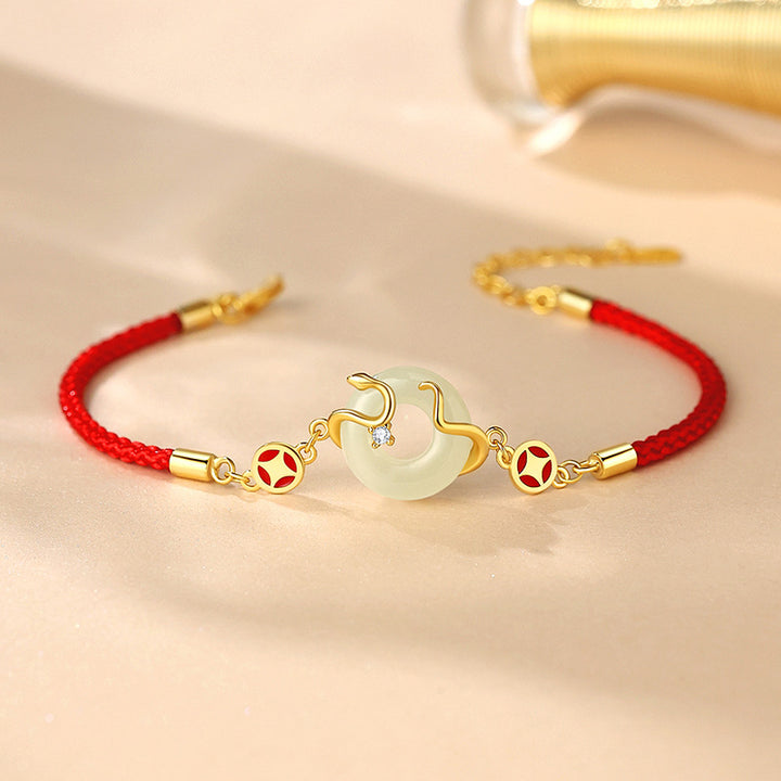 hetian jade year of the snake red string protection braided bracelet