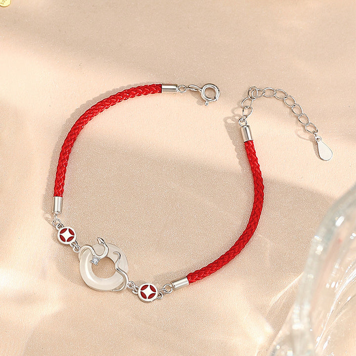 hetian jade year of the snake red string protection braided bracelet