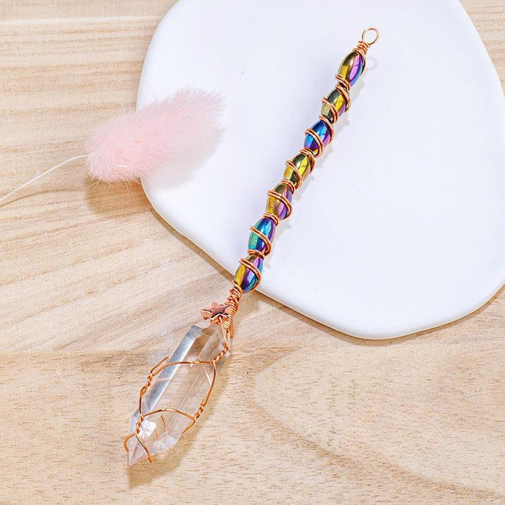 hexagonal Clear Quartz crystal magic energy wand with gold wire wrapping