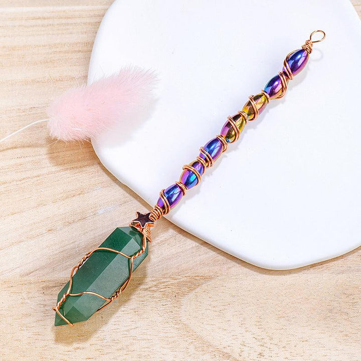 hexagonal Aventurine crystal magic energy wand with gold wire wrapping