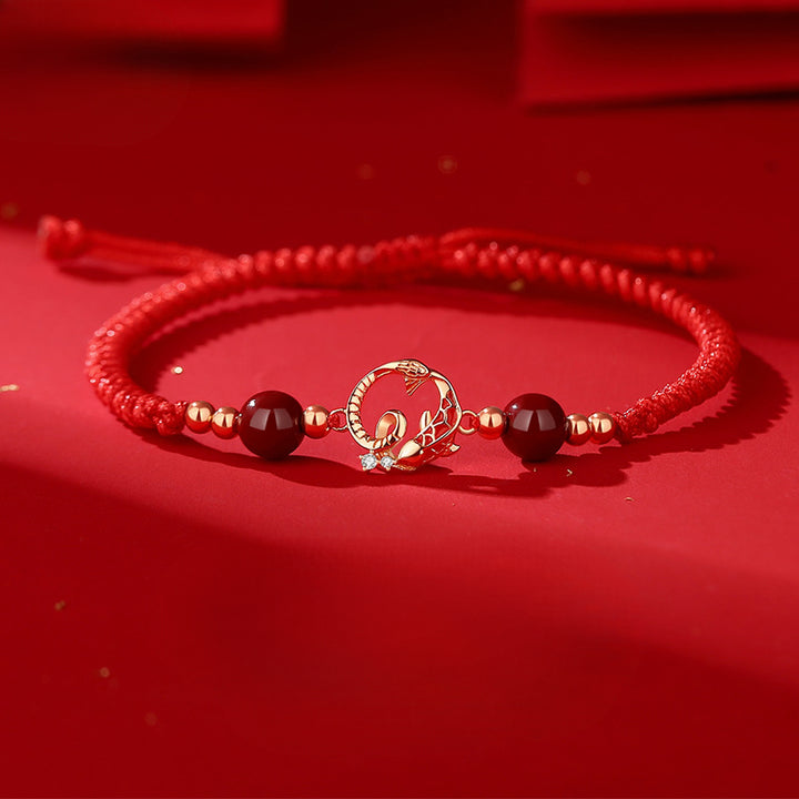 jade and cinnabar year of the snake red string luck bracelet