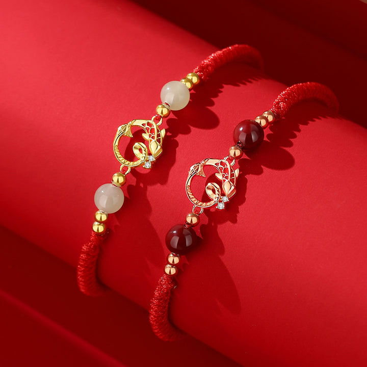 jade and cinnabar year of the snake red string luck bracelet