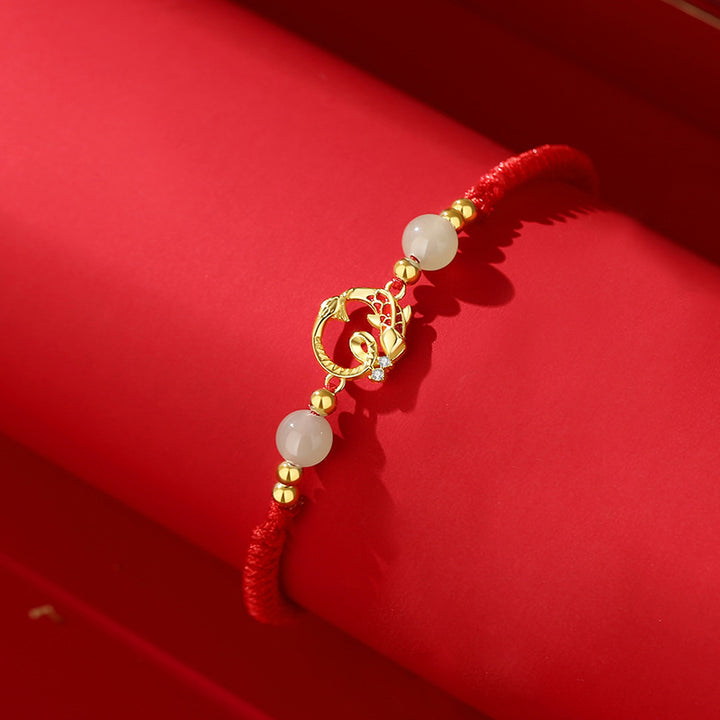 jade and cinnabar year of the snake red string luck bracelet