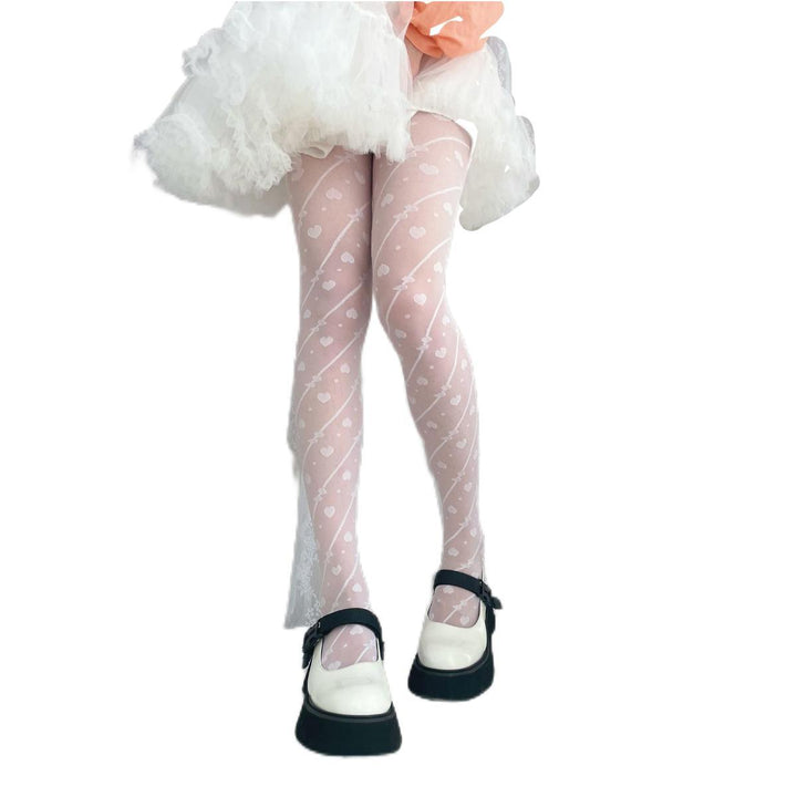 lolita style heart pattern white silk pantyhose