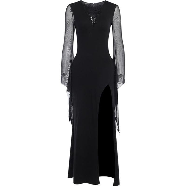 a long sleeve black gothic wedding dress