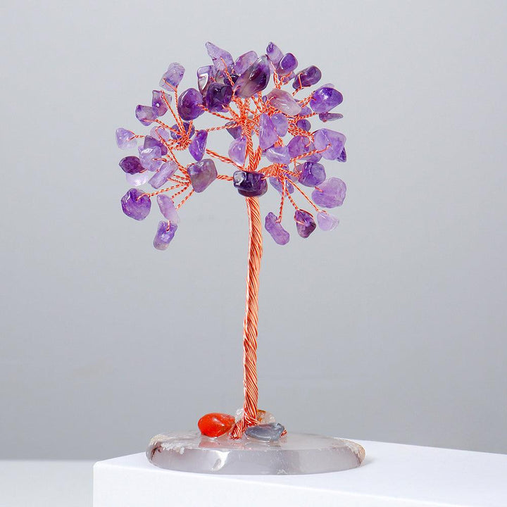 mini amethyst crystal bonsai tree with agate base