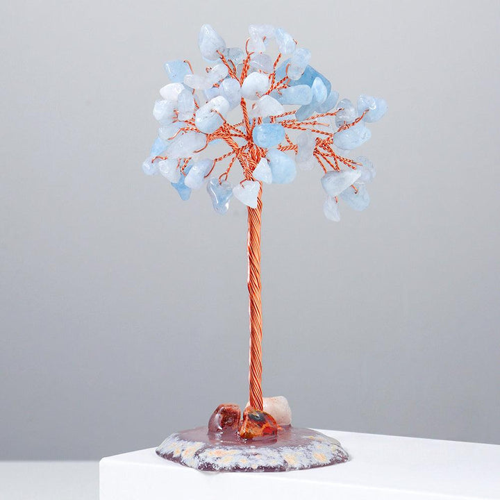 mini aquamarine crystal bonsai tree with agate base