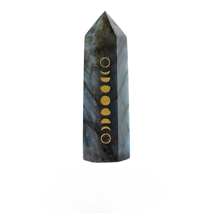 labradorite moon phase hexagonal energy crystal pillar tower