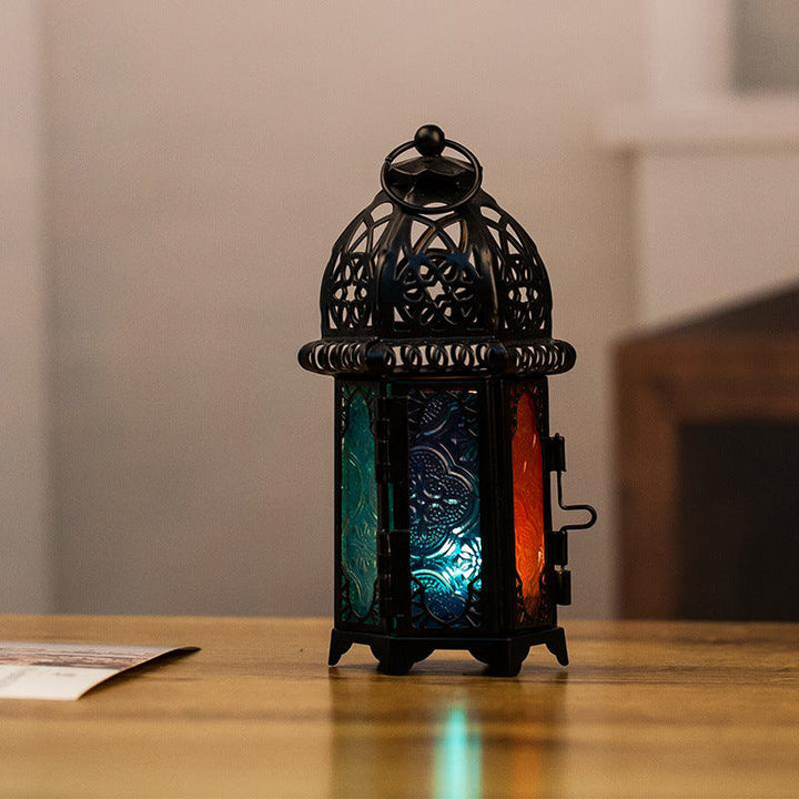 moroccan black stained glass iron scented candle holder