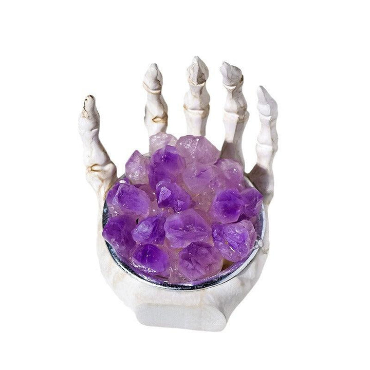 natural amethyst skull hand sculpture ornament