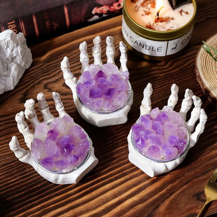 natural amethyst skull hand sculpture ornament