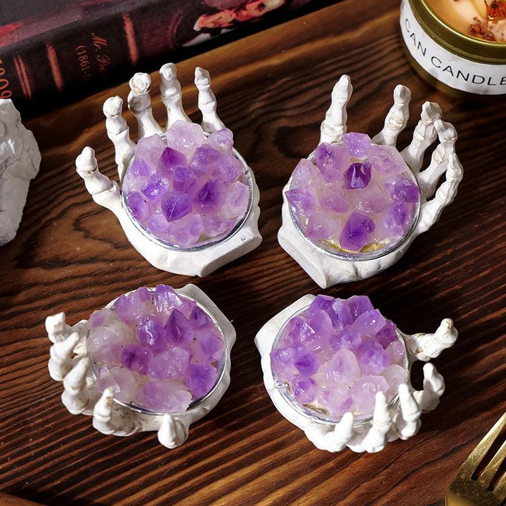 natural amethyst skull hand sculpture ornament