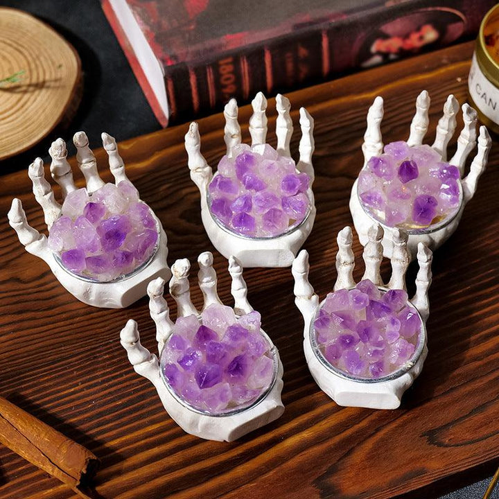 natural amethyst skull hand sculpture ornament