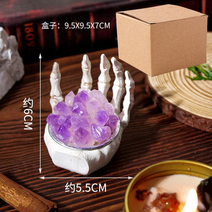 size of natural amethyst skull hand sculpture ornament