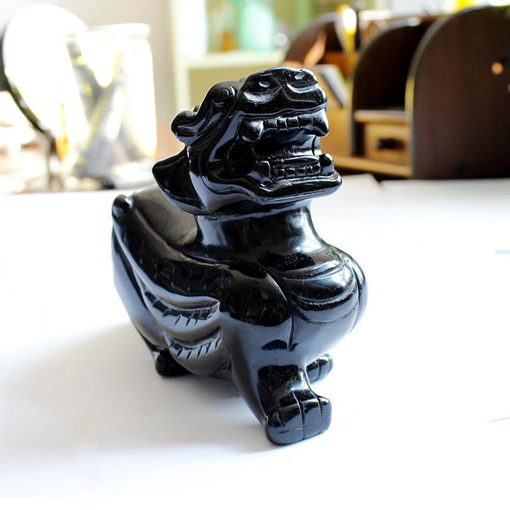 natural black obsidian pixiu feng shui figurine