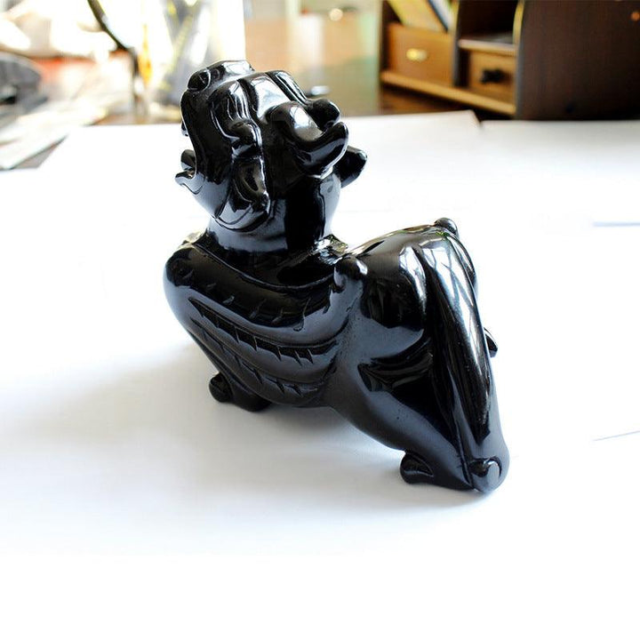 natural black obsidian pixiu feng shui figurine